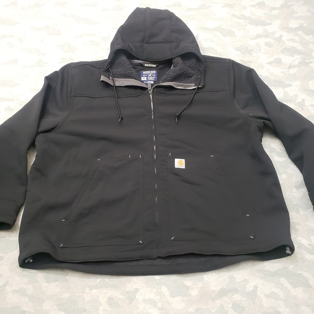 Carhartt Super Dux Jacket Men 3XL Black Relaxed Fit Zip Rain Defender Hooded